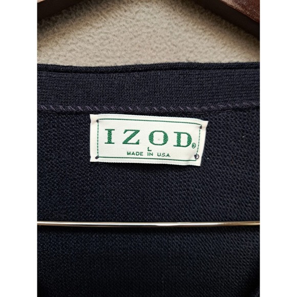 Vintage IZOD Cardigan Button Front Sweater, Blue, Made in USA, Mens Size Large - Picture 7 of 9